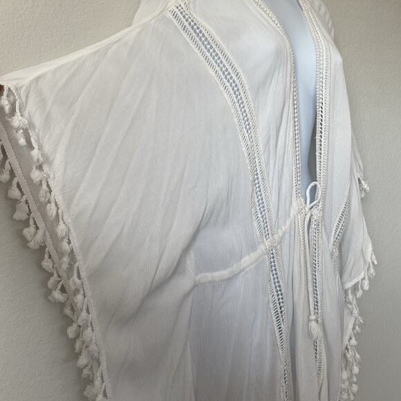 Gianni Bini White Tassel Swim Suit Cover Up Boho Medium Beach Resort Pool comfy - Picture 4 of 10